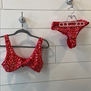 Red and White Floral Bathing Suit